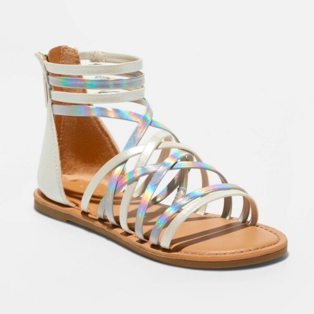 Cat & Jack Girls' Dion Zipper Metallic Ankle Strap Sandals